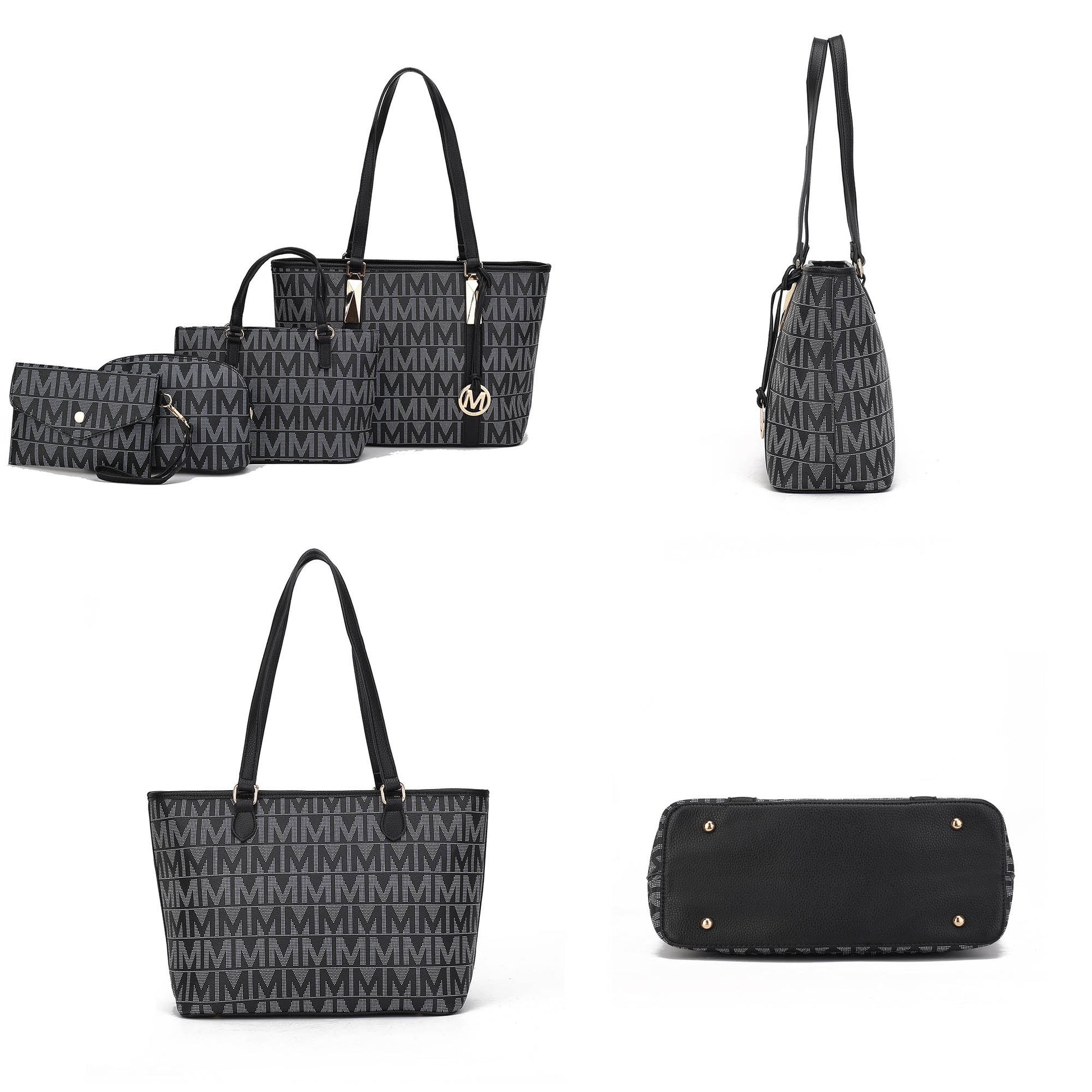 Lippa Women'S Tote Bag, Wristlet Pouch Purse, Vegan Leather Handbag 4Pcs Set by Mia K - White