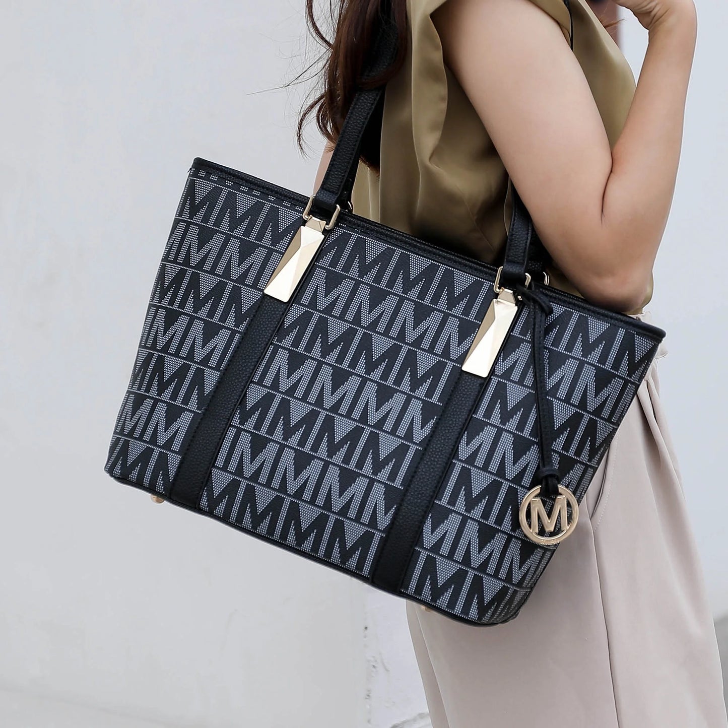 Lippa Women'S Tote Bag, Wristlet Pouch Purse, Vegan Leather Handbag 4Pcs Set by Mia K - White