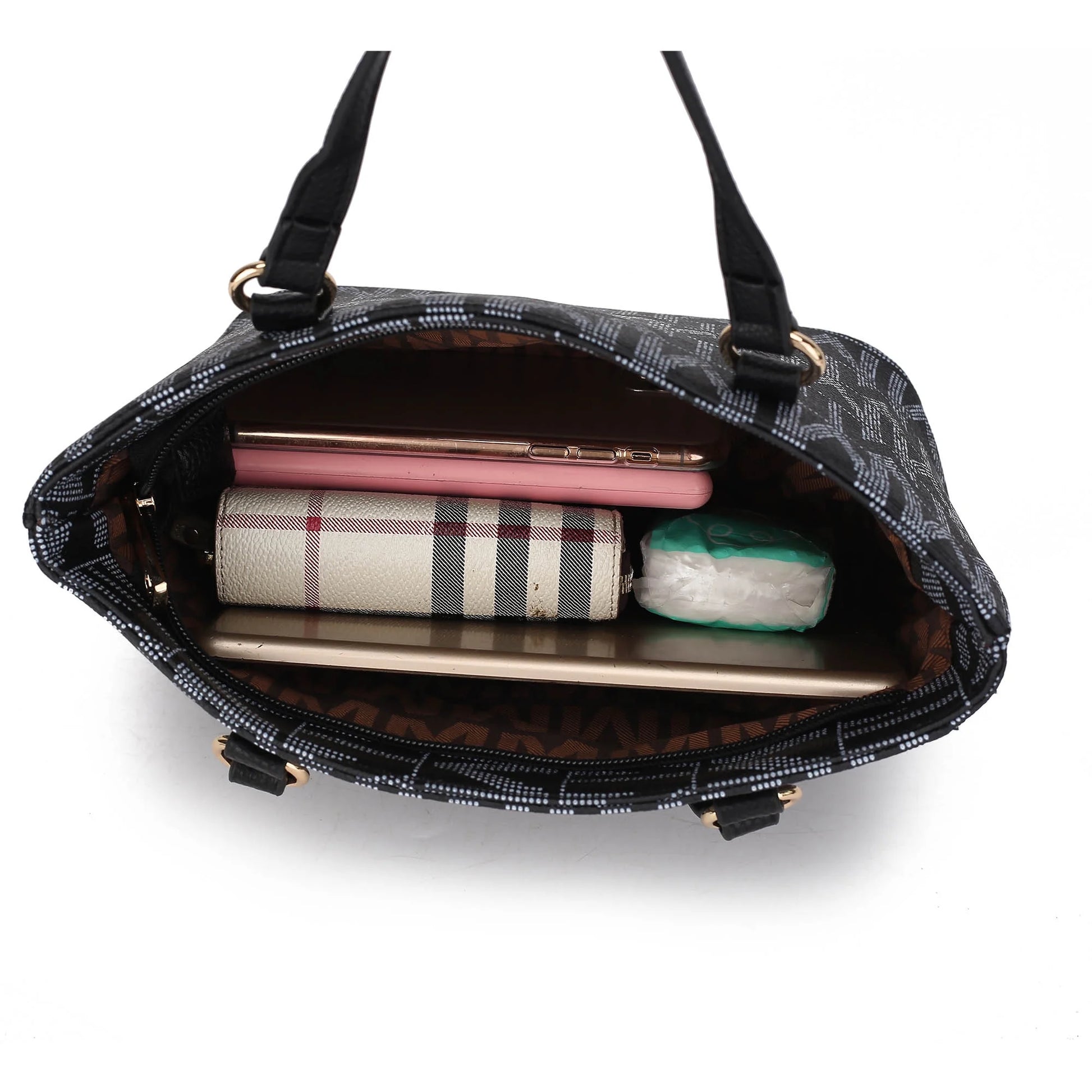 Lippa Women'S Tote Bag, Wristlet Pouch Purse, Vegan Leather Handbag 4Pcs Set by Mia K - White